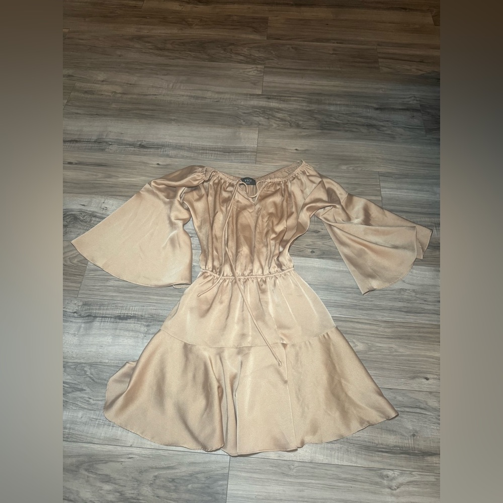 Beige off the shoulder dress